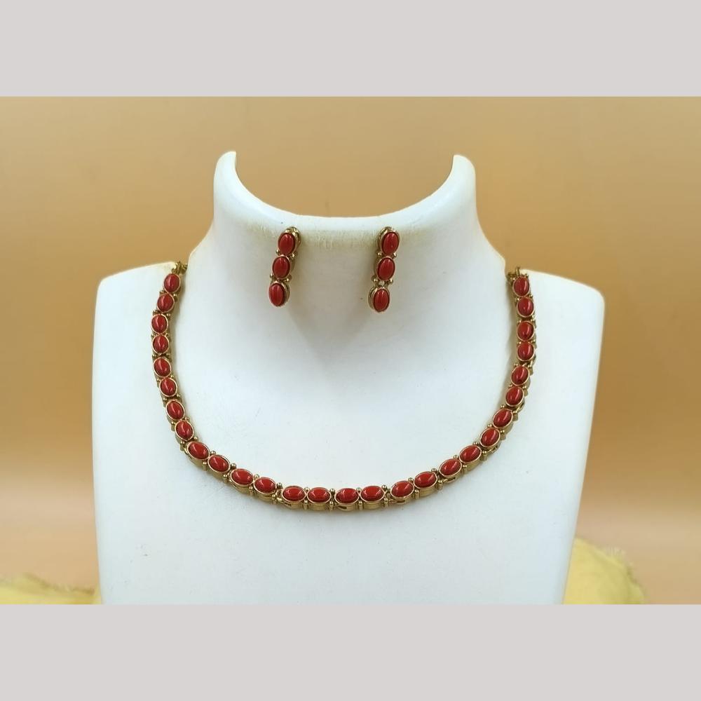 Joyful Jewel Art Matte Gold Plated Pota Stone Necklace Set