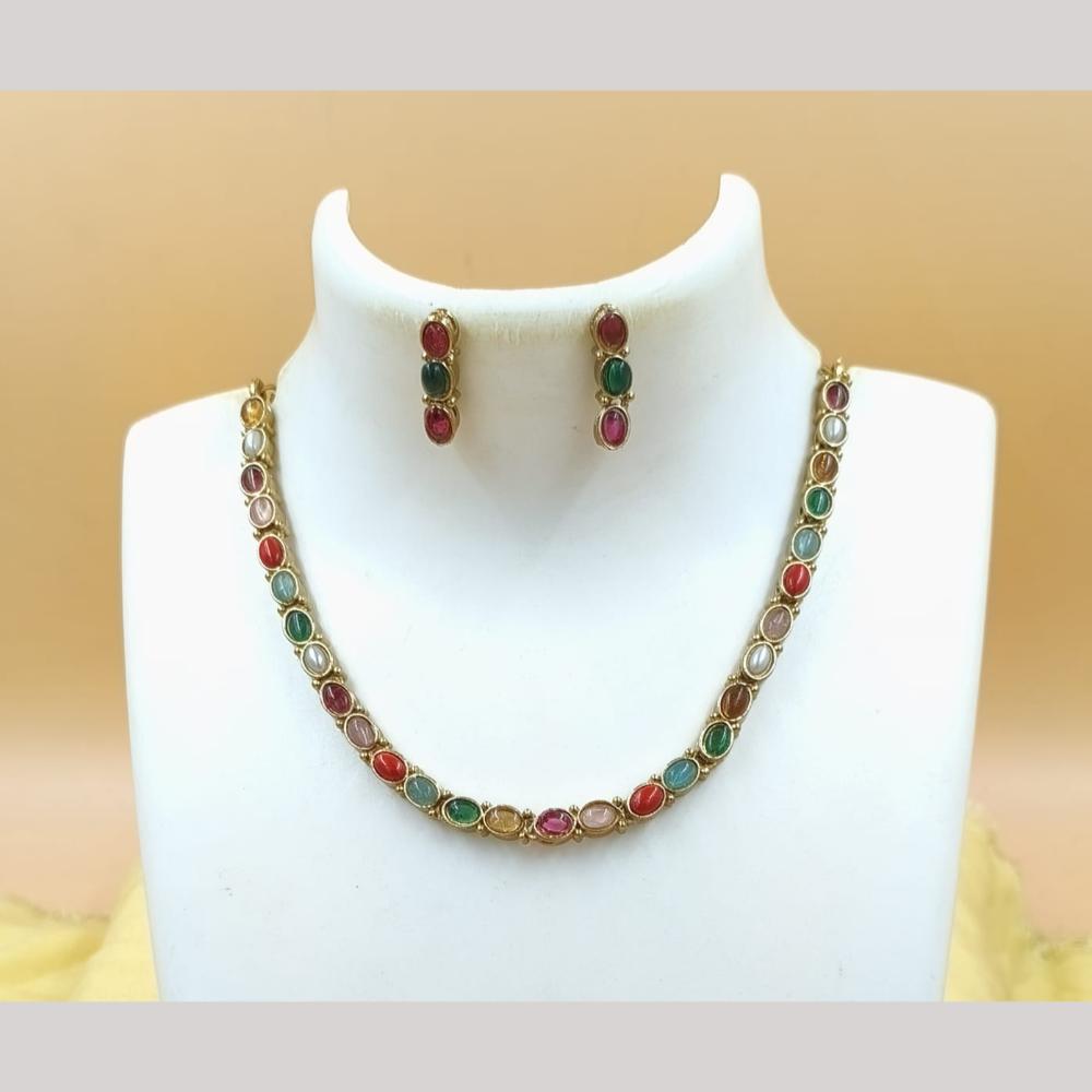 Joyful Jewel Art Matte Gold Plated Pota Stone Necklace Set
