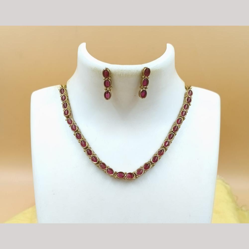 Joyful Jewel Art Matte Gold Plated Pota Stone Necklace Set