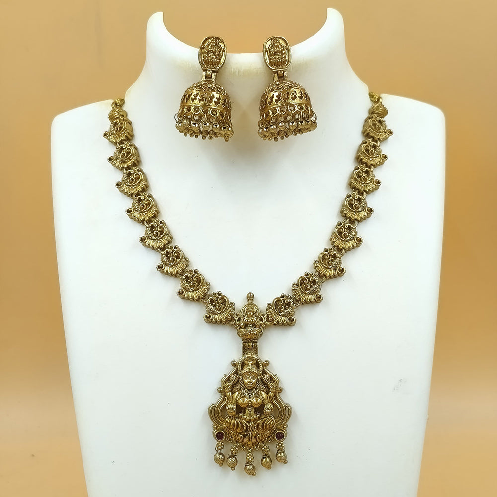 Joyful Jewel Art Matte Gold Plated Pota Stone Temple Necklace Set