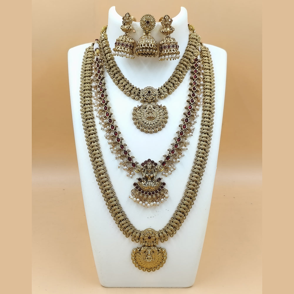 Joyful Jewel Art Matte Gold Plated Pota Stone Temple Necklace Combo