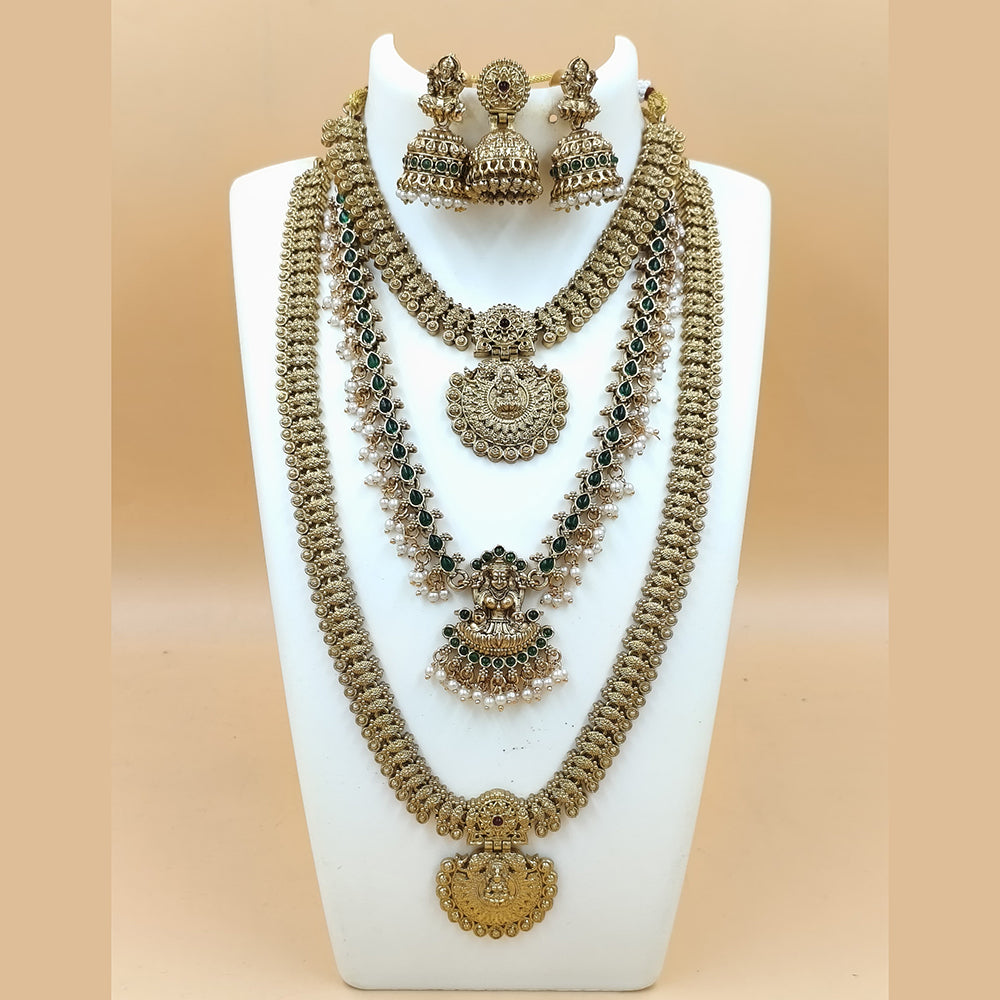 Joyful Jewel Art Matte Gold Plated Pota Stone Temple Necklace Combo