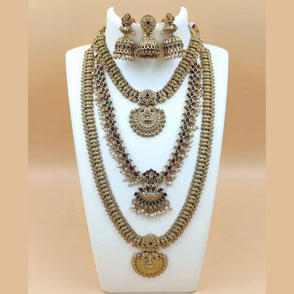 Joyful Jewel Art Matte Gold Plated Pota Stone Temple Necklace Combo