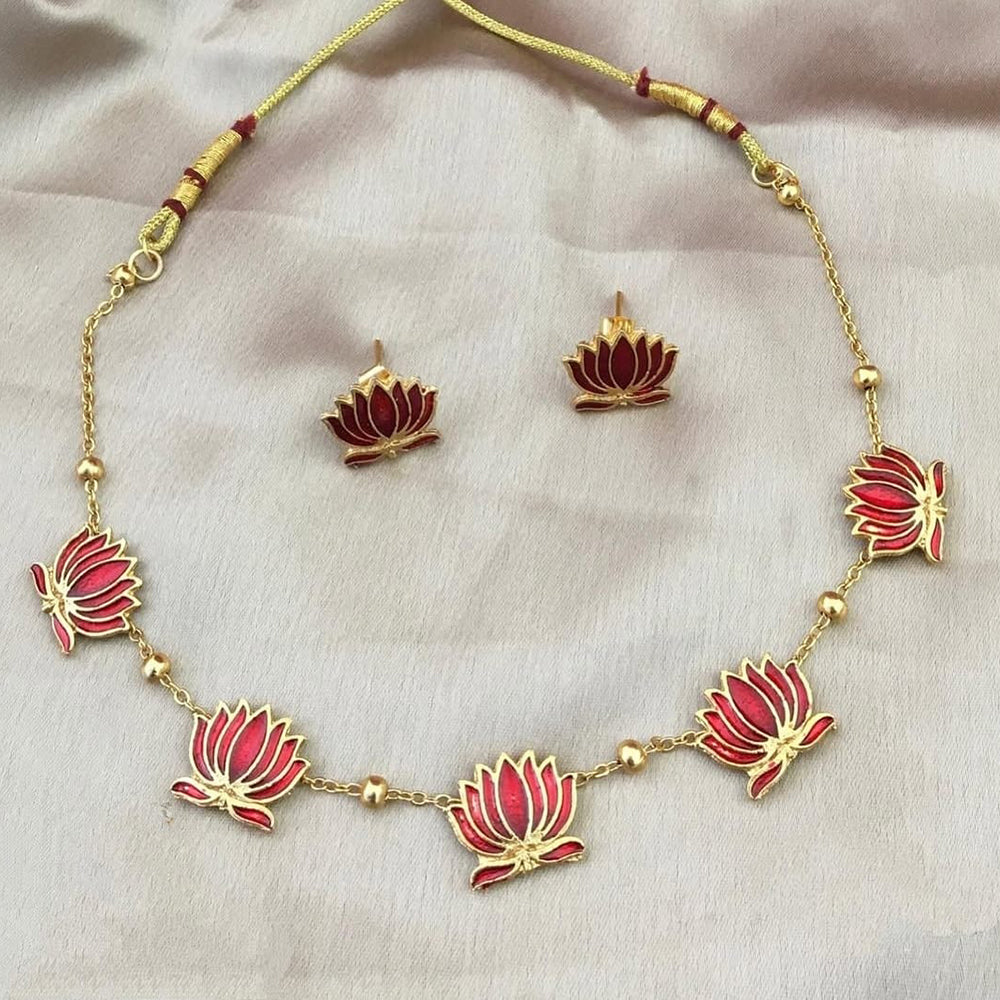 Joyful Jewel Royal Bloom Divine Elegance Art Matte Gold Plated Meenakari Necklace Set