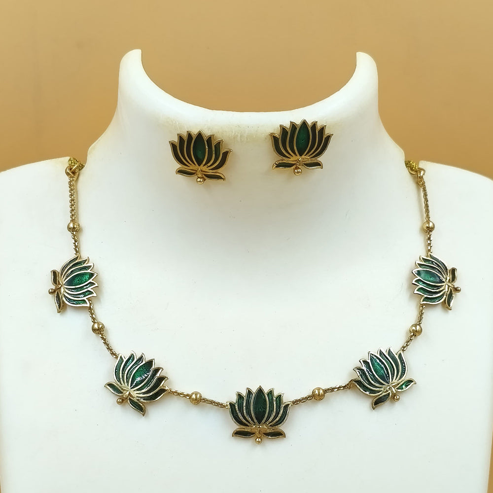 Joyful Jewel Royal Bloom Divine Elegance Art Matte Gold Plated Meenakari Necklace Set
