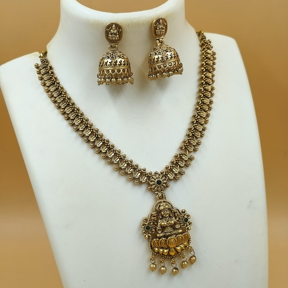 Joyful Jewel Divine Grace Art Matte Gold Plated Pota Stone Temple Necklace Set