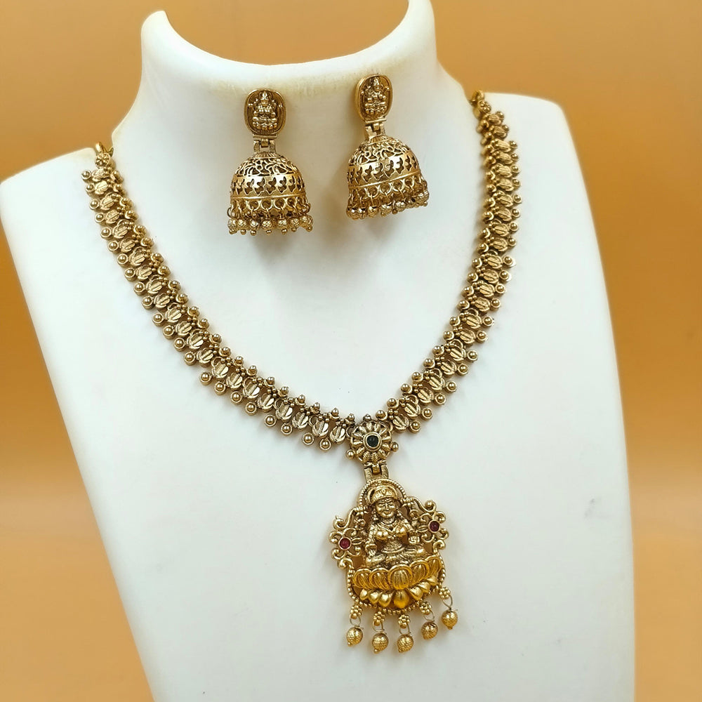 Joyful Jewel Divine Grace Art Matte Gold Plated Pota Stone Temple Necklace Set