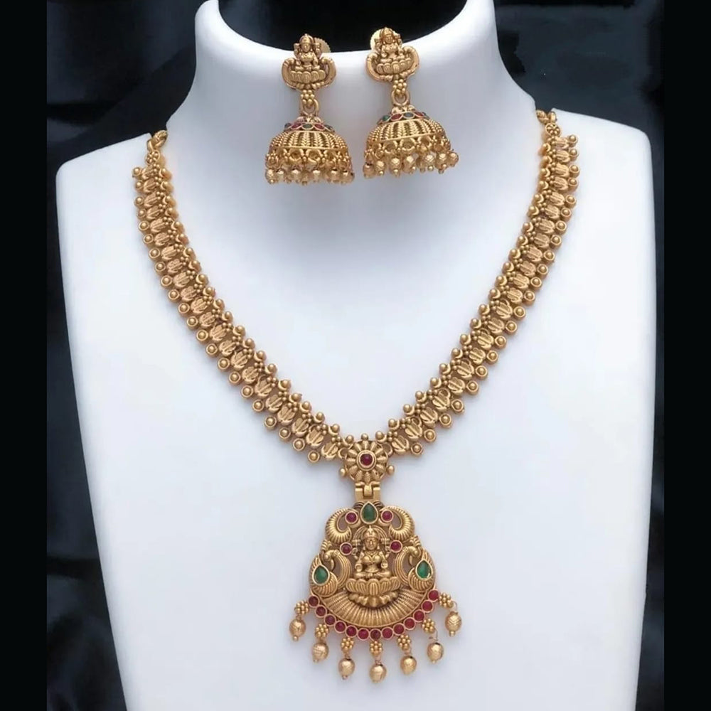 Joyful Jewel Art Divine Grace Art Matte Gold Plated Pota Stone Temple Necklace Set