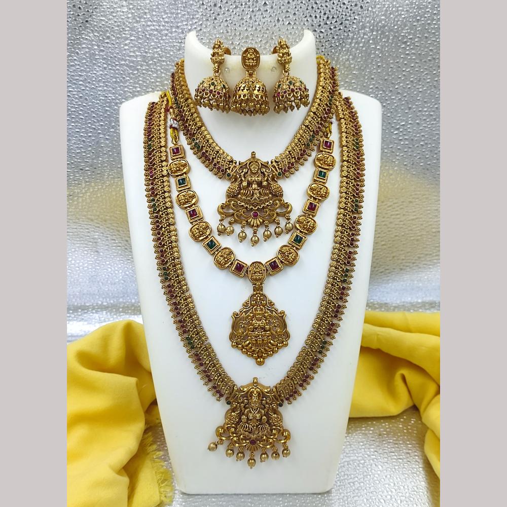 Joyful Jewel Art Matte Gold Plated Pota Stone Temple Necklace Combo