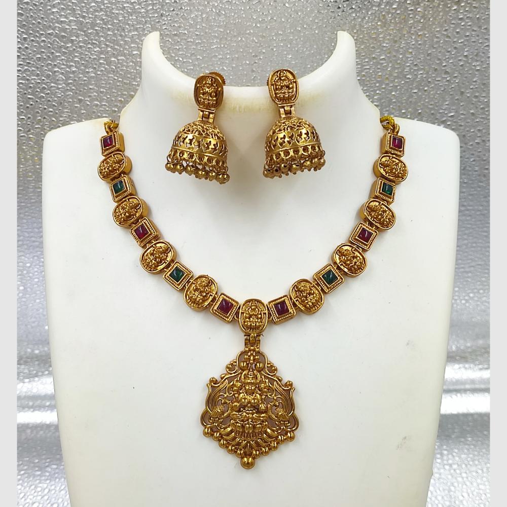 Joyful Jewel Art Matte Gold Plated Pota And Temple Necklace Set