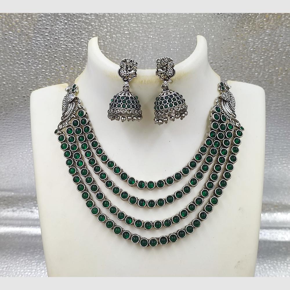 Joyful Jewels Art Oxidised Plated Pota Stone And Pearl Necklace Set