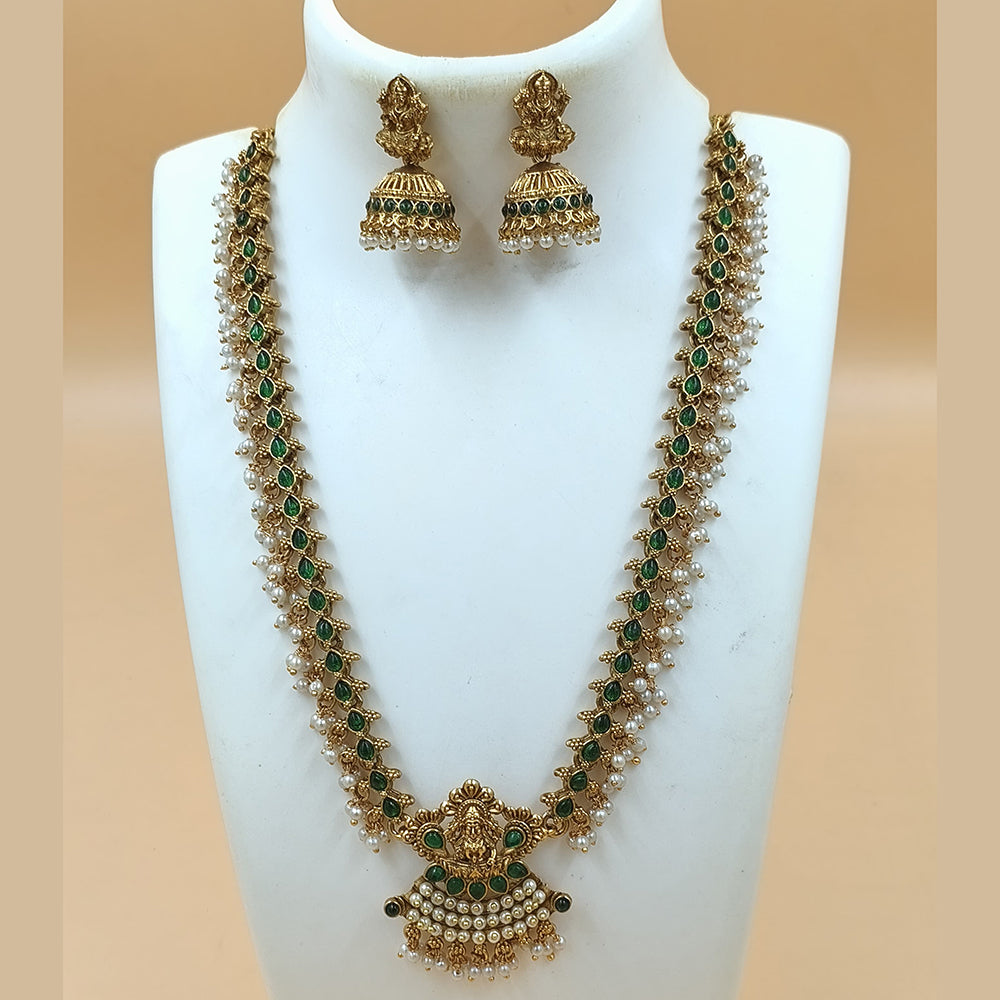 Joyful Jewel Art Matte Gold Plated Pota Stone Temple Necklace Set