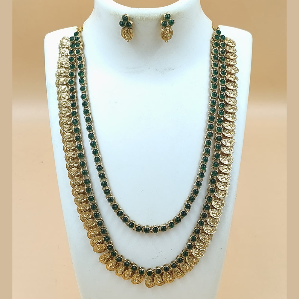 Joyful Jewel Art Matte Gold Plated Pota Stone Double Necklace Set