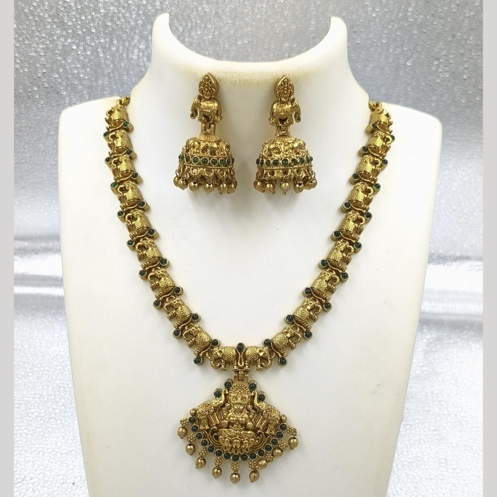 Joyful Jewel Art Matte Gold Plated Pota Stone Temple Necklace Set