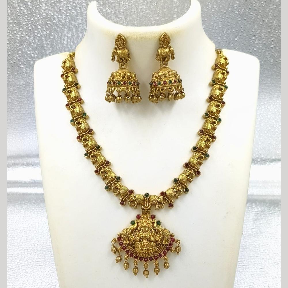 Joyful Jewel Art Matte Gold Plated Pota Stone Temple Necklace Set