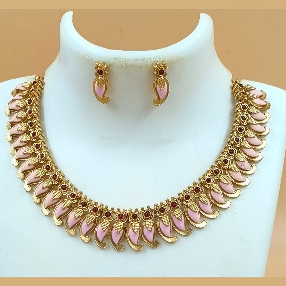 Joyful Jewel Art Matte Gold Plated Pota Stone Necklace Set