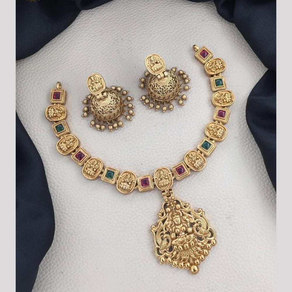 Joyful Jewel Art Matte Gold Plated Pota Stone Temple Necklace Set
