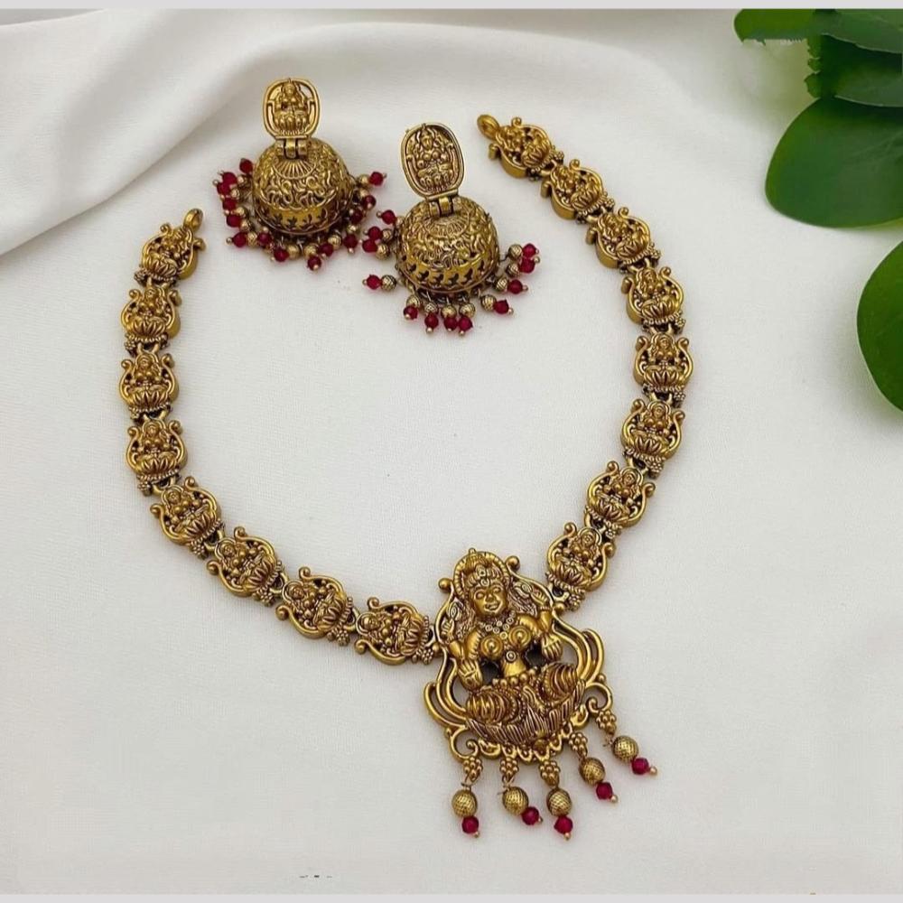 Joyful Jewel Art Matte Gold Plated Pota Stone Temple Necklace Set