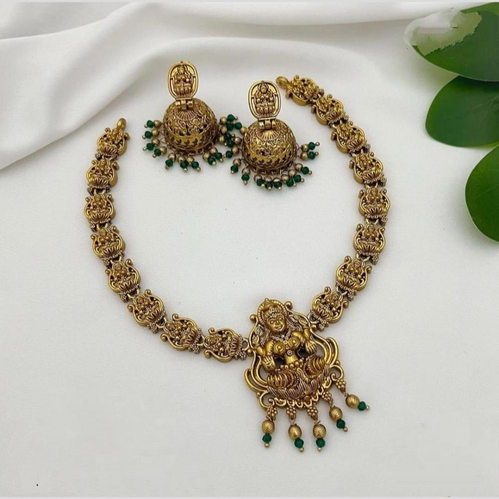 Joyful Jewel Art Matte Gold Plated Pota Stone Temple Necklace Set
