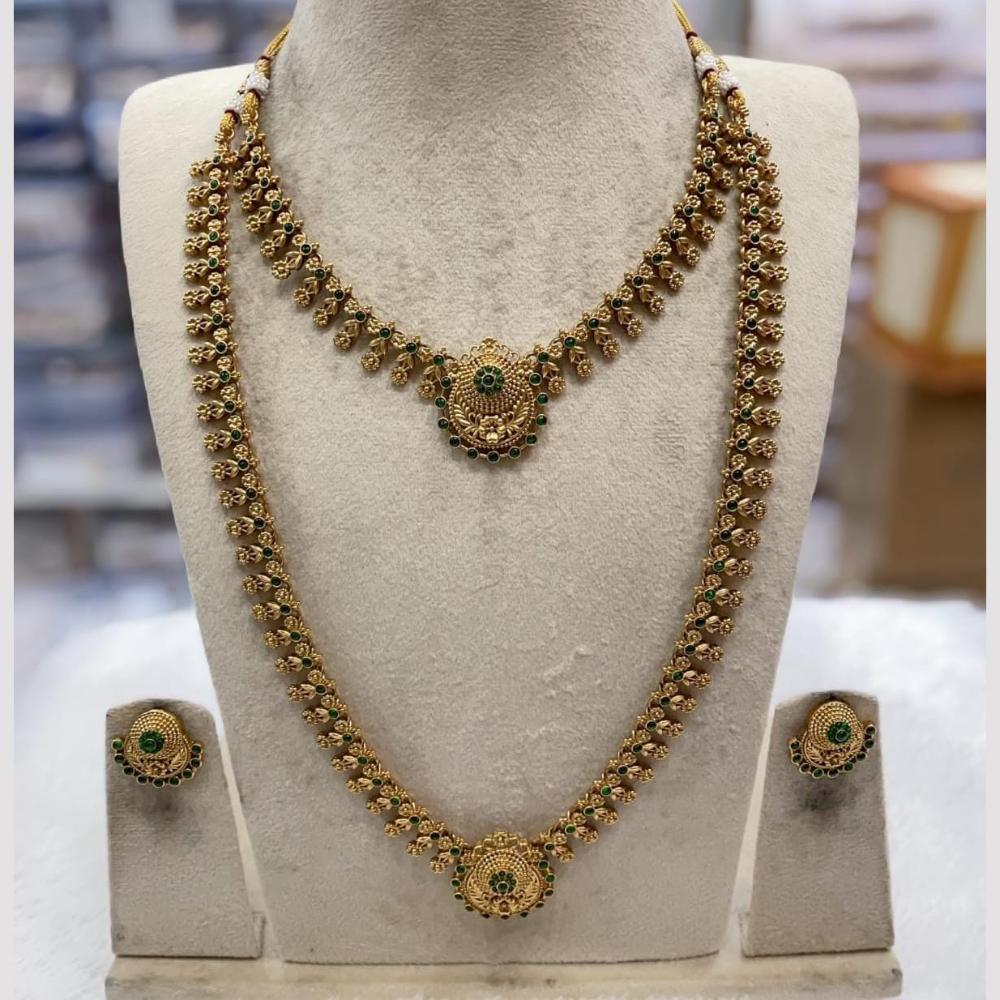 Joyful Jewel Art Matte Gold Plated Pota Stone Double Necklace Set