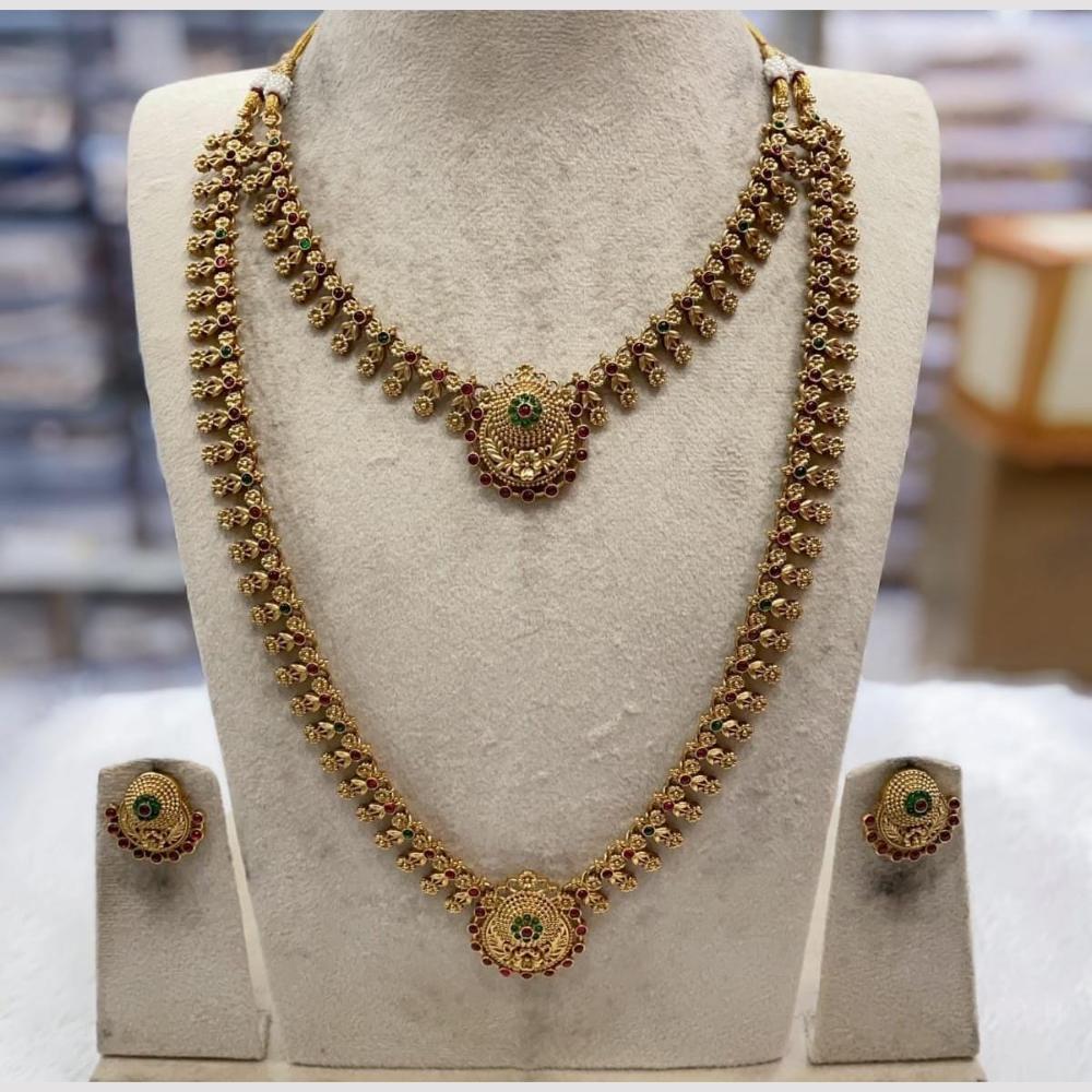 Joyful Jewel Art Matte Gold Plated Pota Stone Double Necklace Set