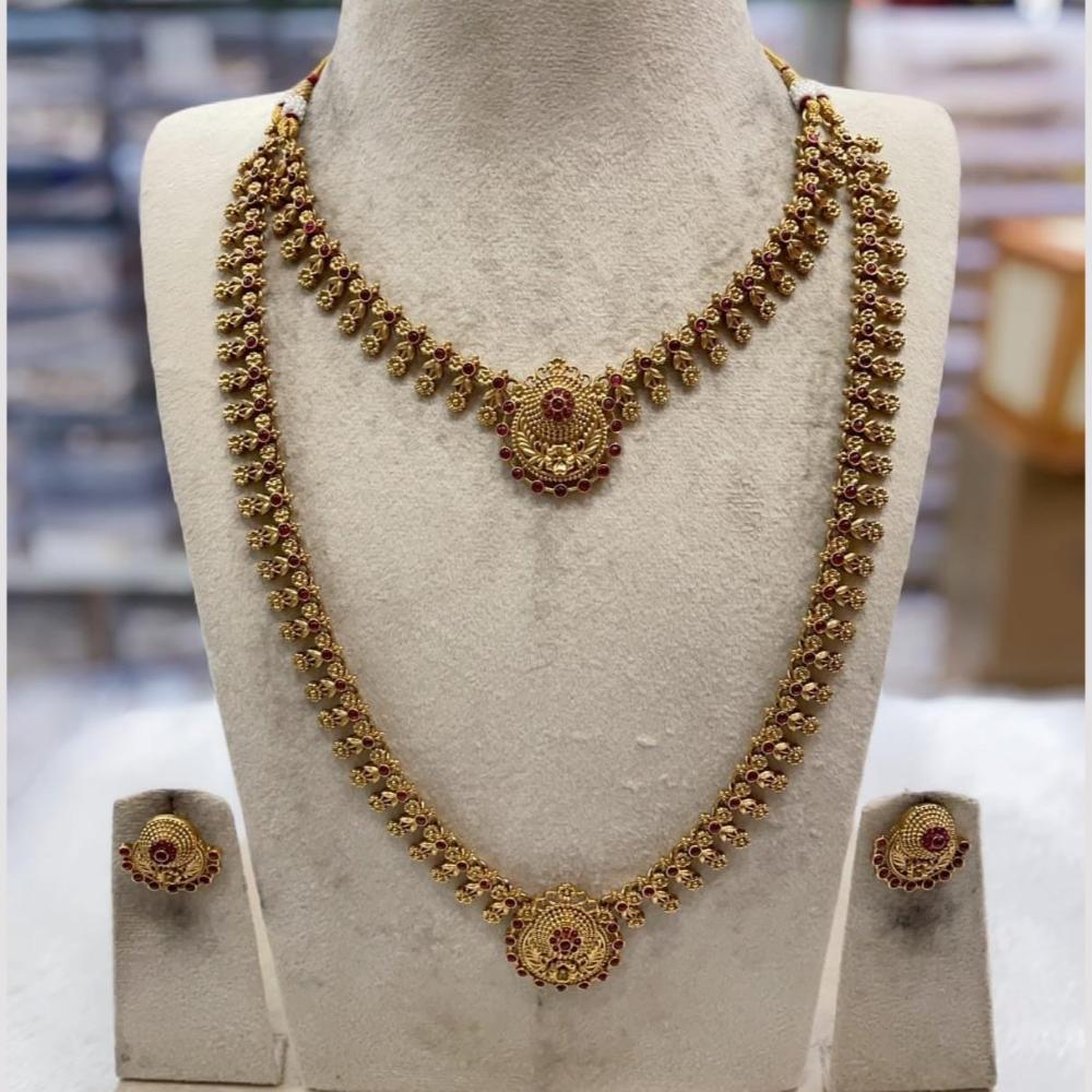 Joyful Jewel Art Matte Gold Plated Pota Stone Double Necklace Set