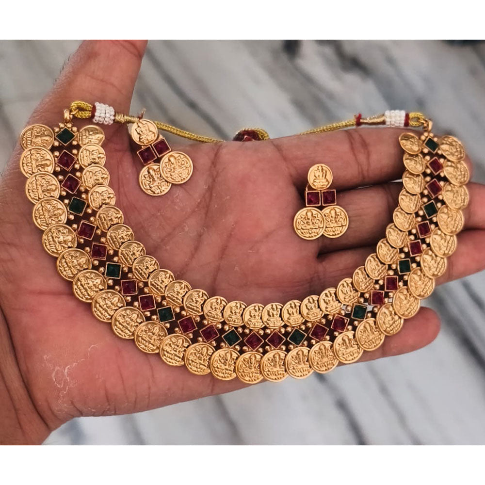 Joyful Jewel Art Traditional Matte Pota Stone Temple Necklace Set