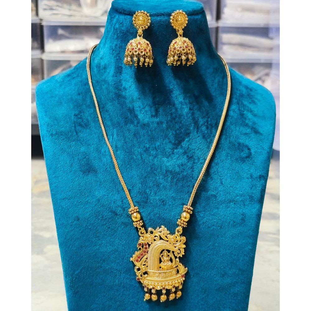 Joyful Jewel Art Matte Royal Pota Stone And Pearl Temple Necklace Set