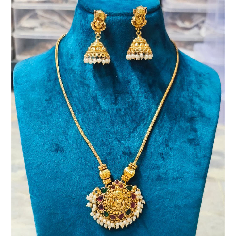 Joyful Jewel Art Matte Royal Pota Stone And Pearl Temple Necklace Set