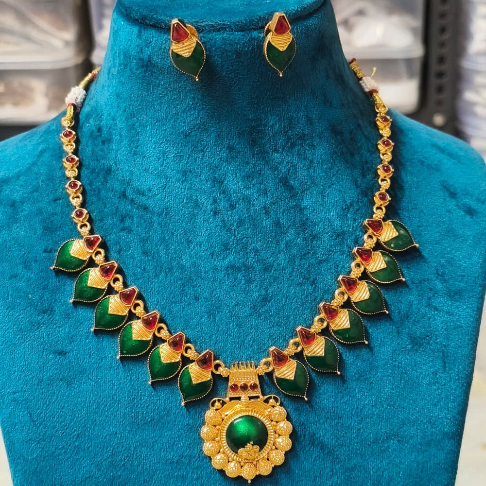 Joyful Jewel Art Traditional Matte Pota Stone And Meenakari Necklace Set