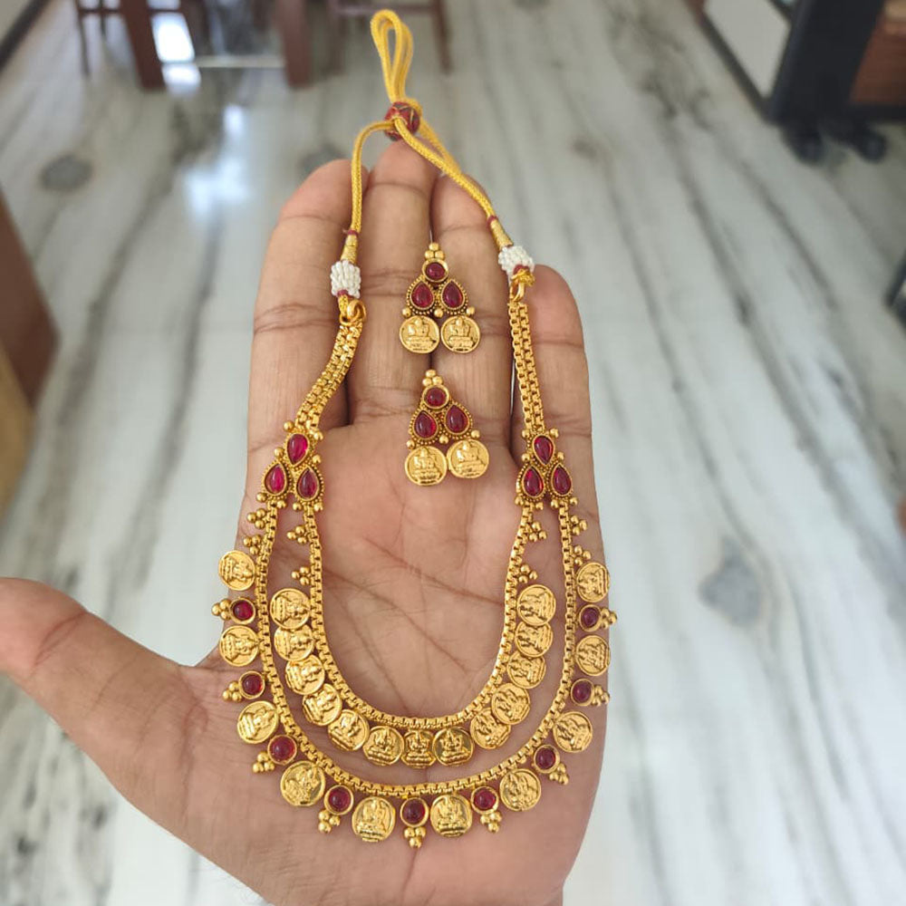 Joyful Jewel Art Traditional Matte Pota Stone And Temple Necklace Set