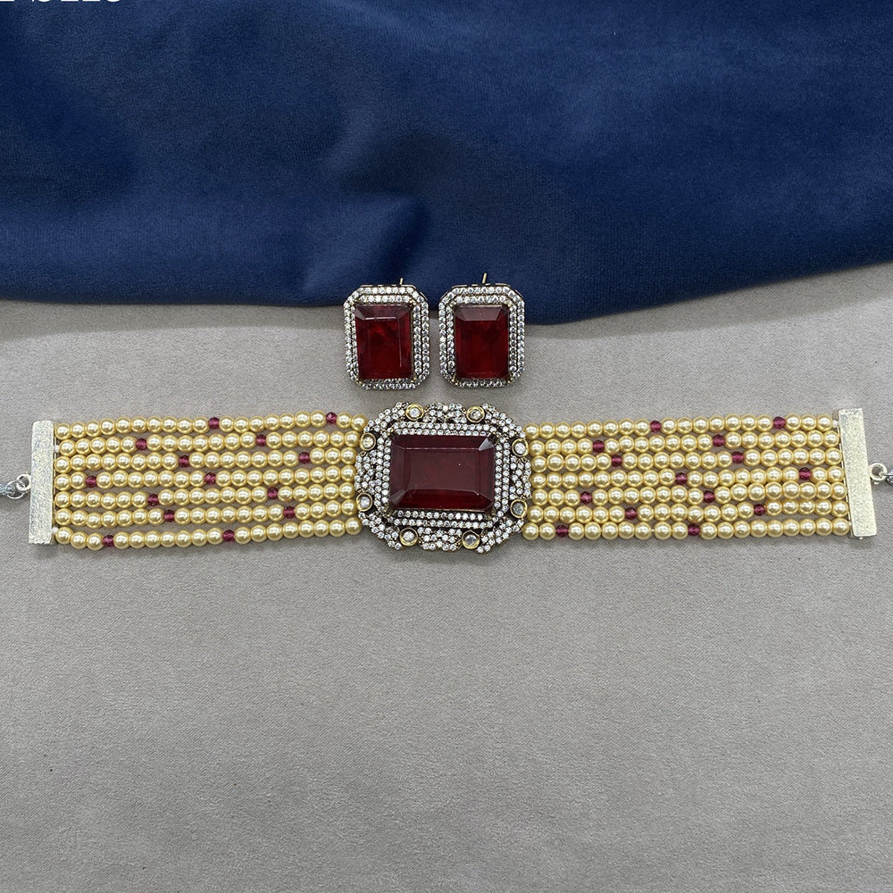 Amoliya Jewels Pearl Choker Necklace Set