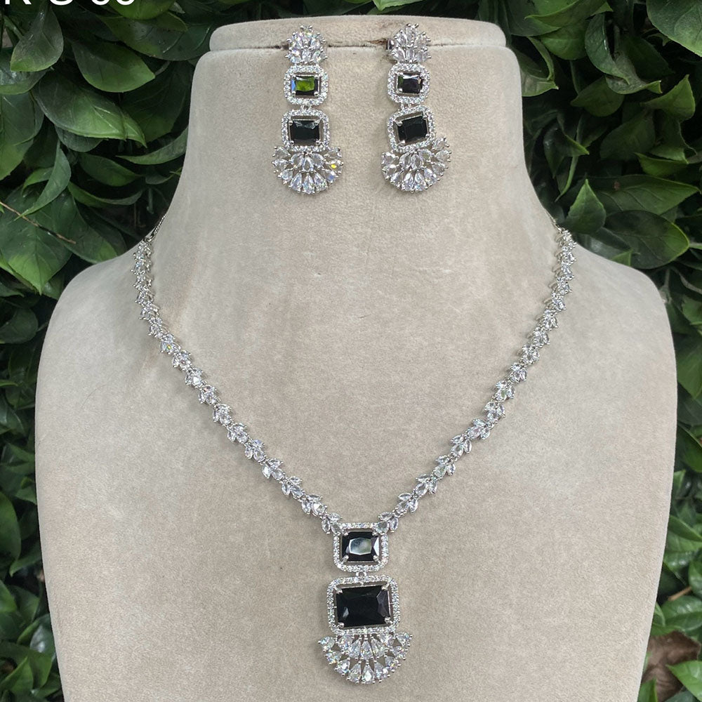 Amoliya Jewels Silver Plated American Diamond Necklace Set
