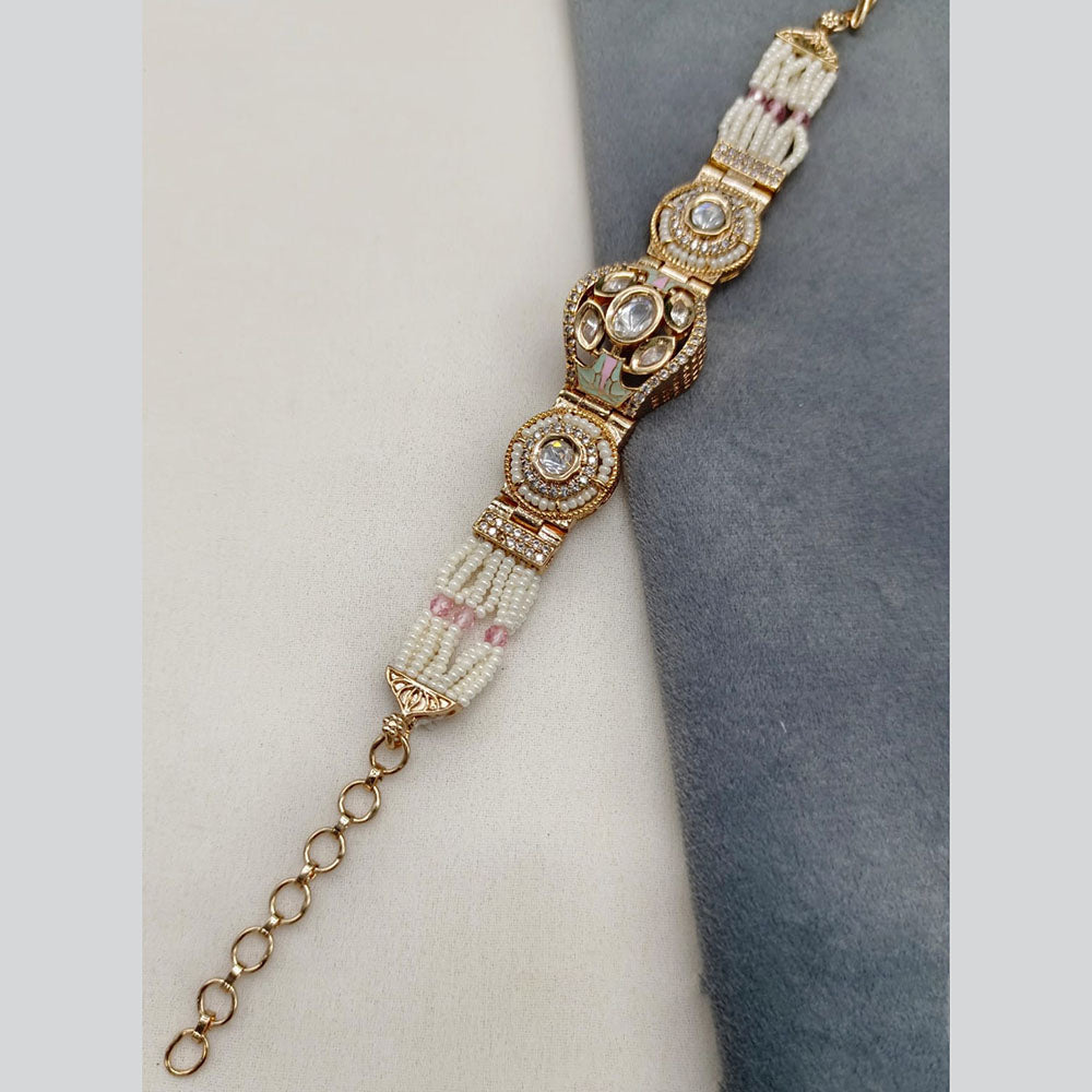 Amoliya Jewels Gold Plated Polki Kundan And Pearl Bracelet