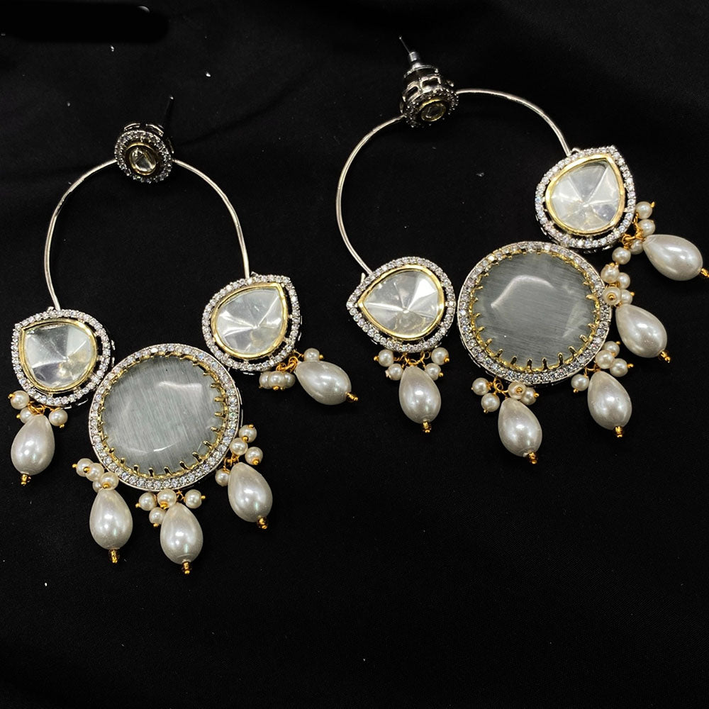 Amoliya Jewels Gold Plated Polki Kundan And Pearl Dangler Earrings