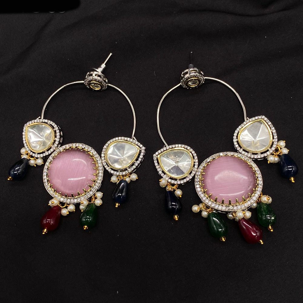 Amoliya Jewels Gold Plated Polki Kundan And Pearl Dangler Earrings