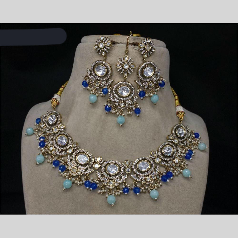Amoliya Jewels Gold Plated Kundan Stone & Pearls Necklace Set