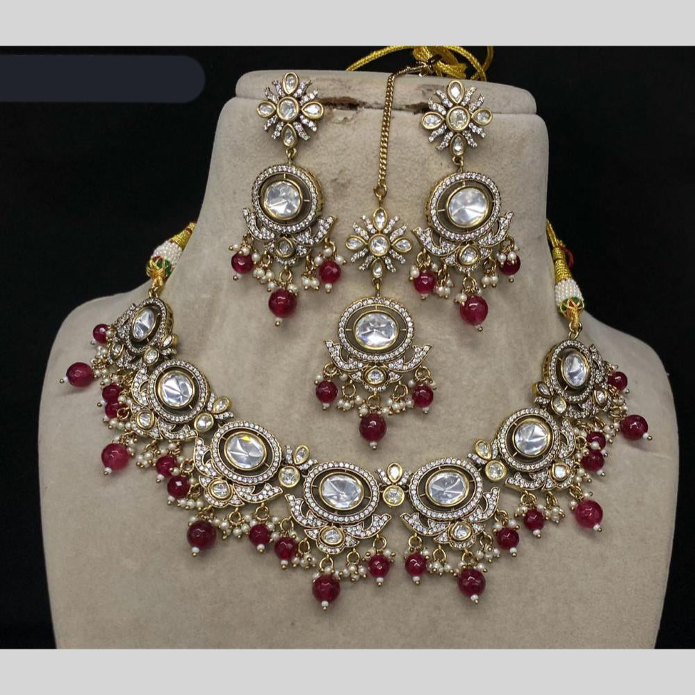 Amoliya Jewels Gold Plated Kundan Stone & Pearls Necklace Set