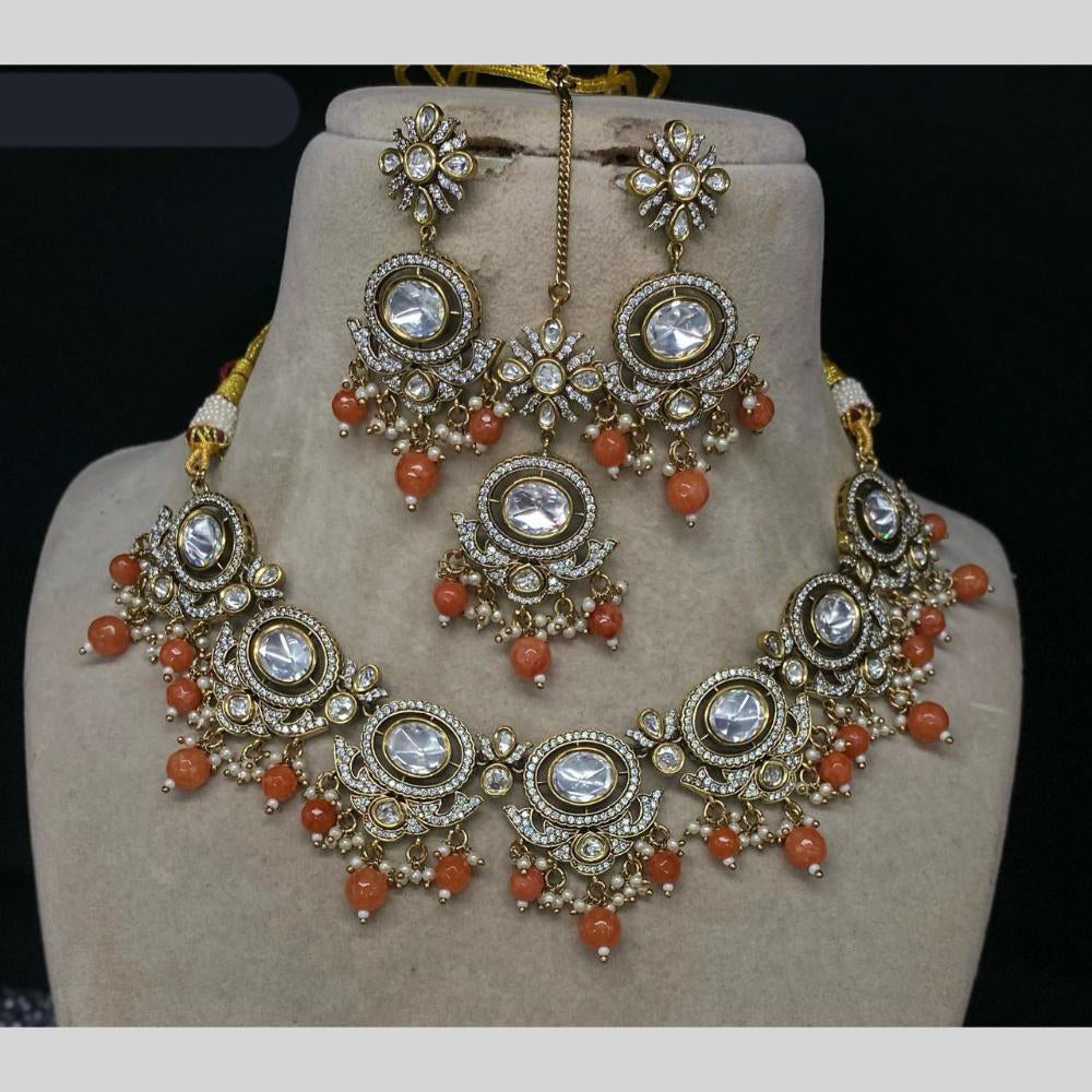 Amoliya Jewels Gold Plated Kundan Stone & Pearls Necklace Set