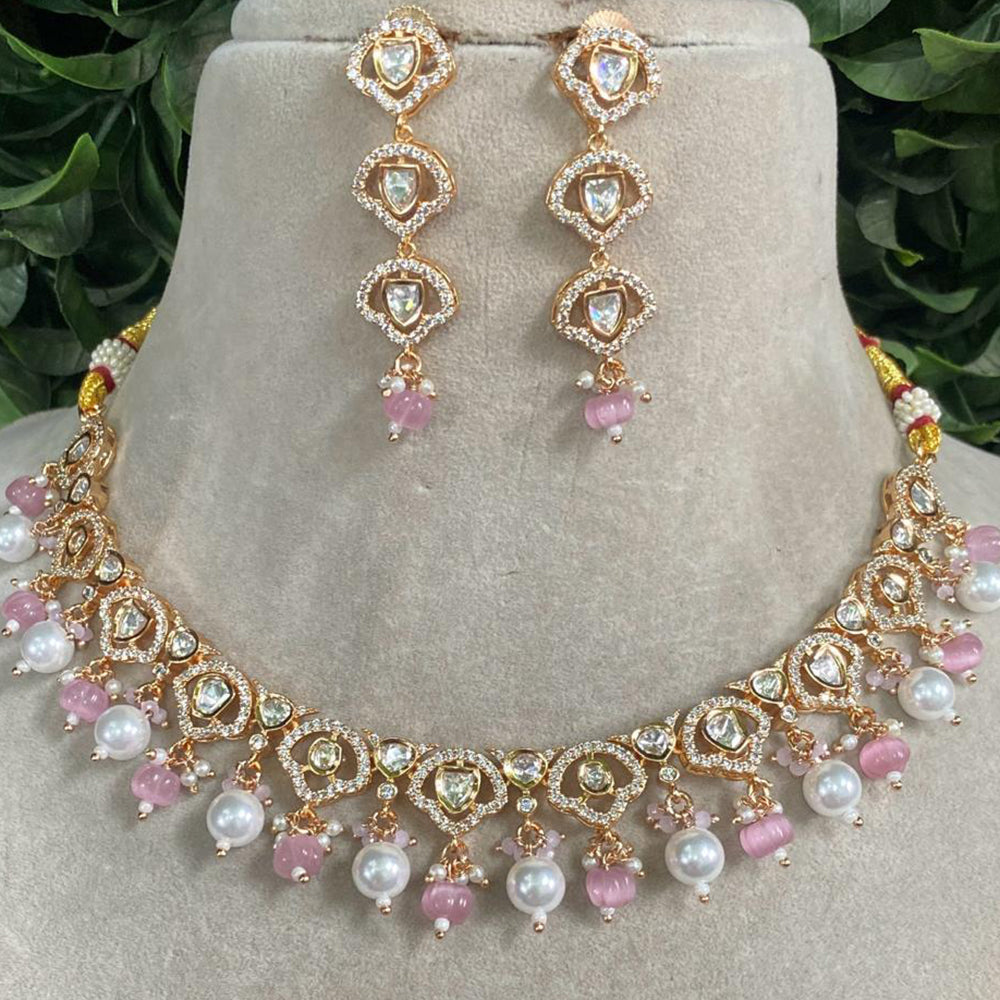 Amoliya Jewels Gold Plated Polki Kundan Beads Necklace Set