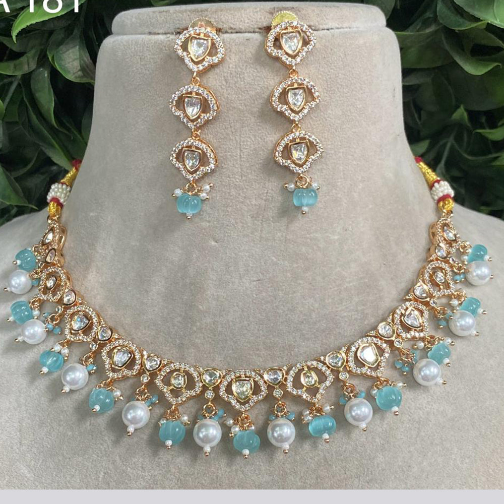 Amoliya Jewels Gold Plated Polki Kundan Beads Necklace Set