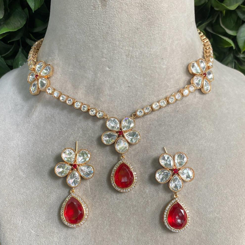 Amoliya Jewels Gold Plated Polki Kundan Necklace Set
