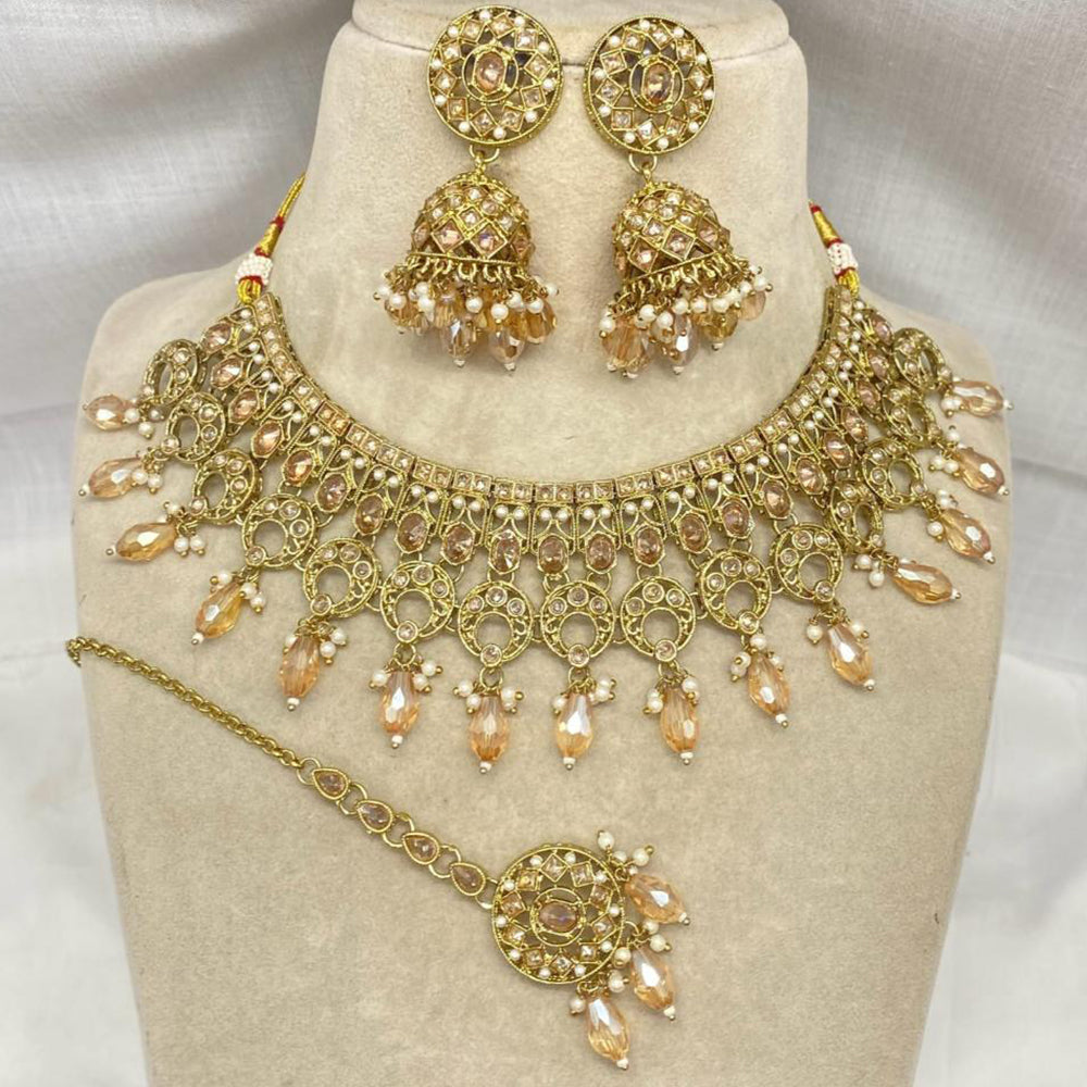 Amoliya Jewels Gold Plated Crystal Stone And Pearls Necklace Set