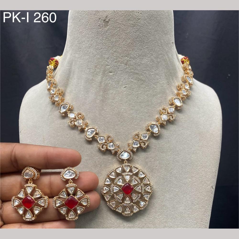Amoliya Jewels Gold Plated Polki Kundan Stone Necklace Set