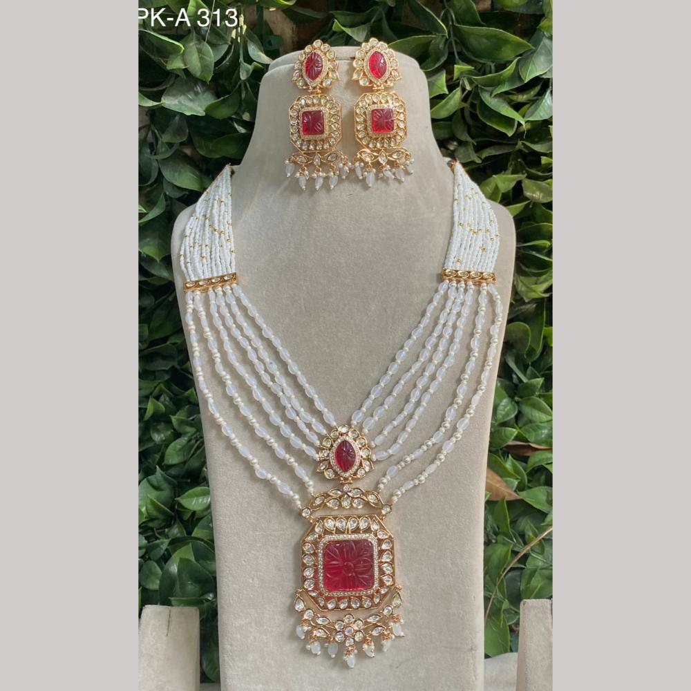 Amoliya Jewels Gold Plated Polki Kundan Stone And Pearls Necklace Set