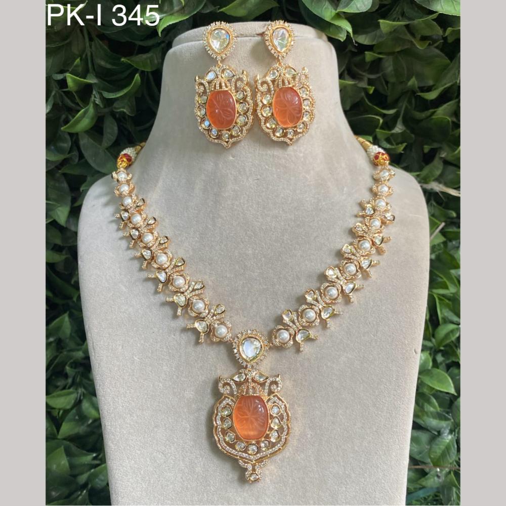 Amoliya Jewels Gold Plated Polki Kundan Stone Necklace Set