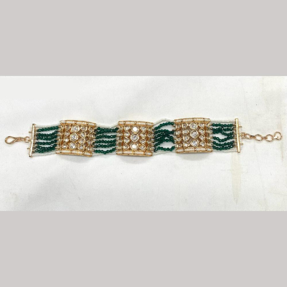 Amoliya Jewels Gold Plated Polki Kundan Stone And Pearls Adjustable Bracelet