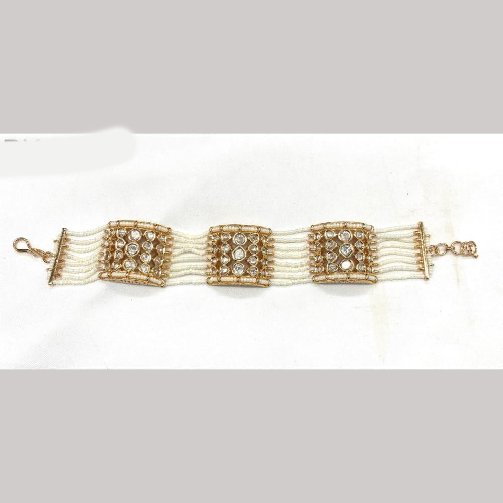 Amoliya Jewels Gold Plated Polki Kundan Stone And Pearls Adjustable Bracelet