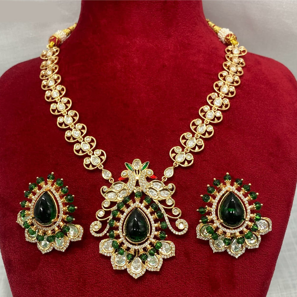 Amoliya Jewels Gold Plated Polki Kundan Stone Peakock Style Meenakari Necklace Set