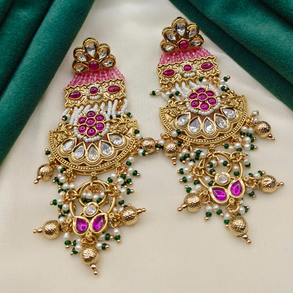 Amoliya Jewels Gold Plated Polki Kundan Stone And Pearls Dangler Earrings